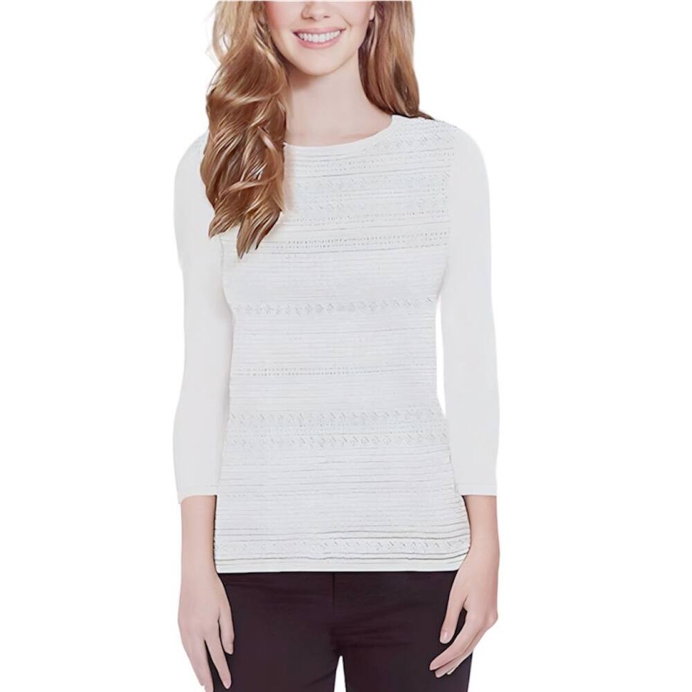 Buffalo David Bitton 3/4 Sleeve Pointelle Knit Sweater in Off White Size Medium